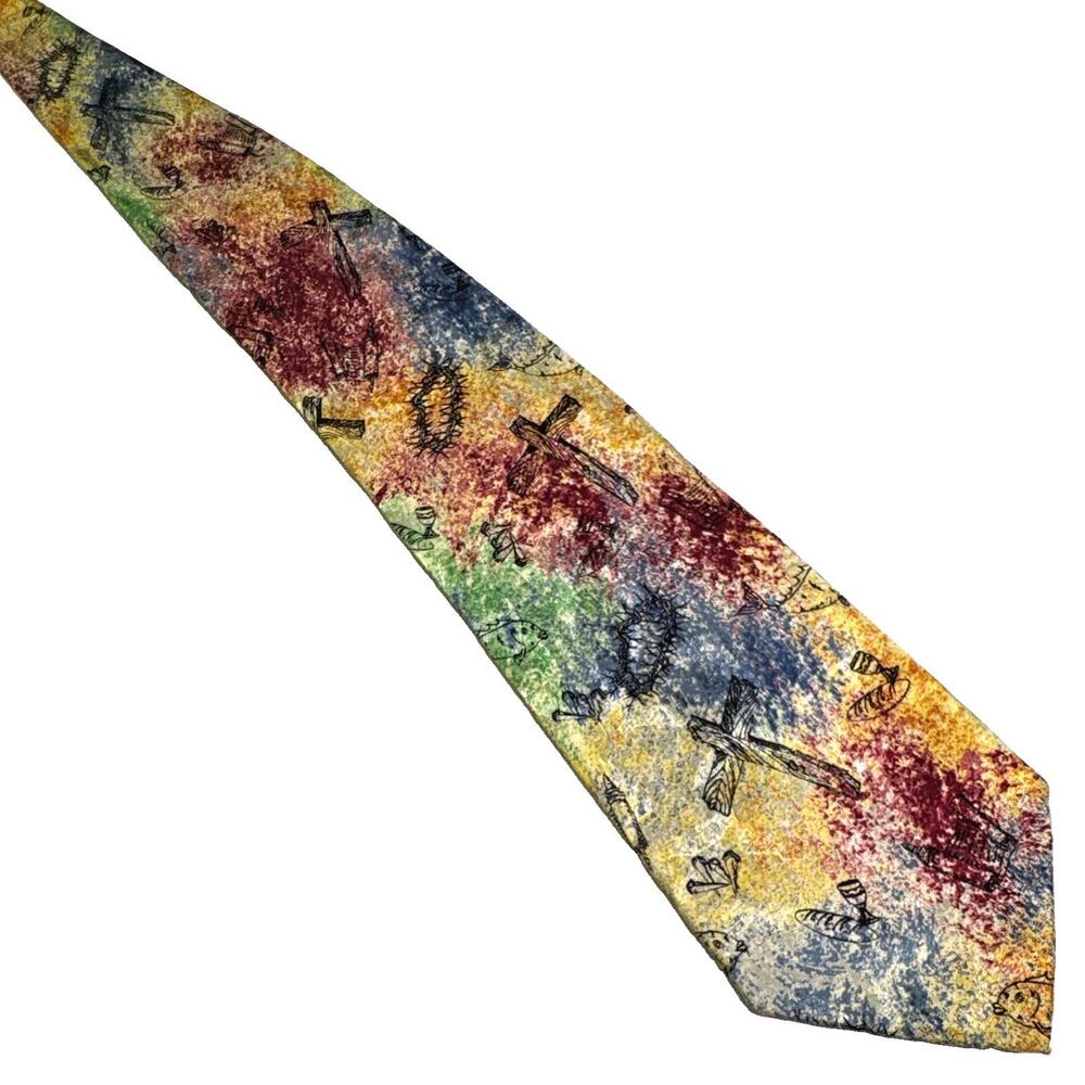 Eagles Wings Christian Cross Jesus Crown of Thorns 100% Silk Necktie Religious